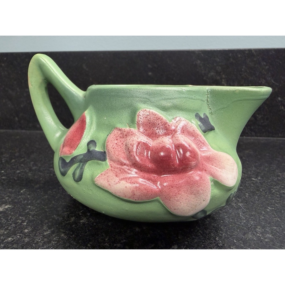 Roseville Pottery Magnolia Green Creamer Pitcher 4.5" Matte Floral Vintage